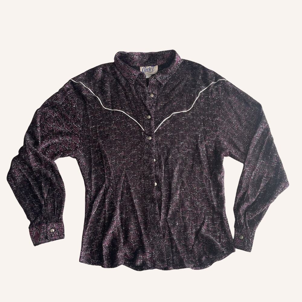 Vintage 70s Circle Tby Marilyn Lenox Metallic Disco Western Shirt, 13-14, L